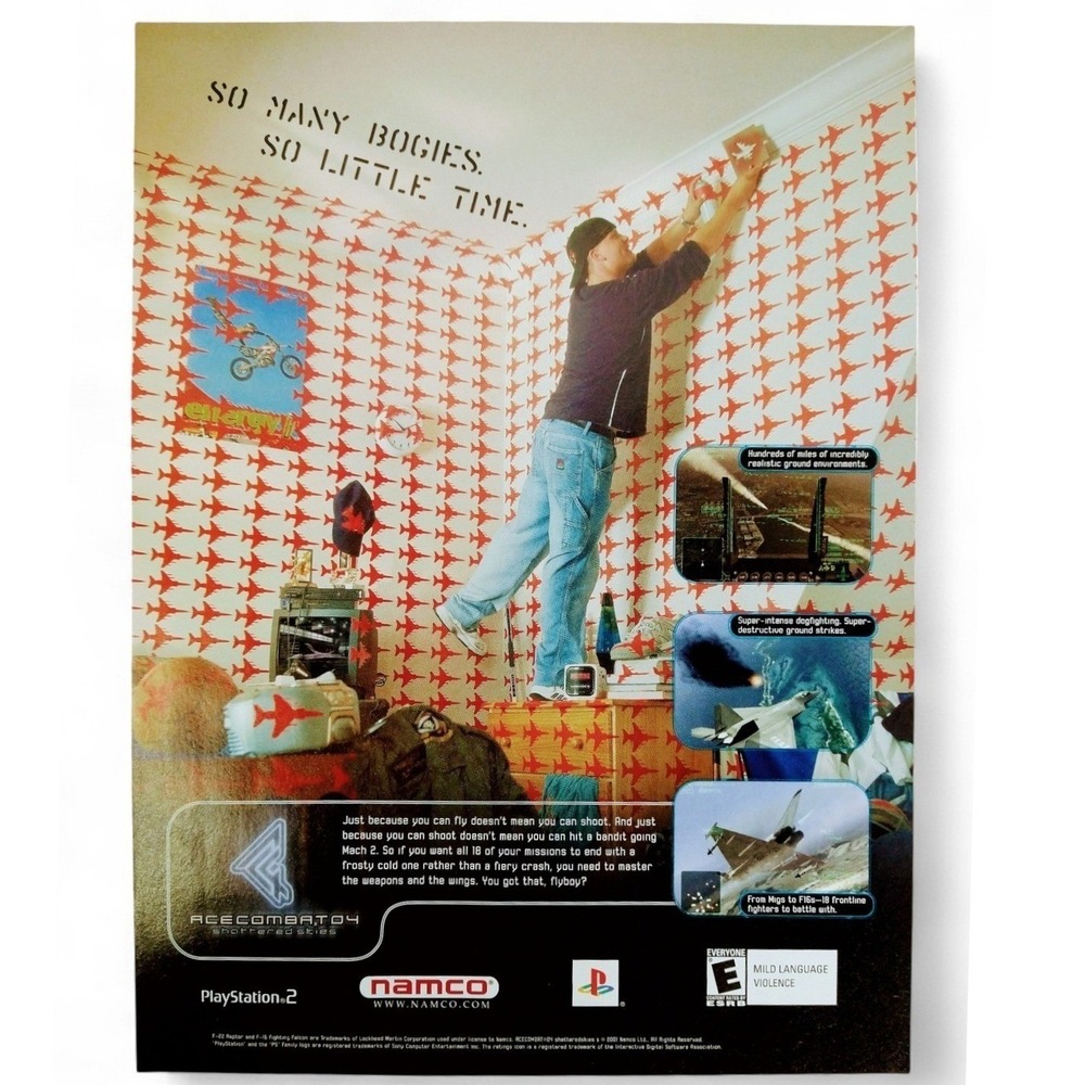 2001 Ace Combat 04 Print Ad Airplane Aviation Bedroom Fighter Jets PS2 Ephemera